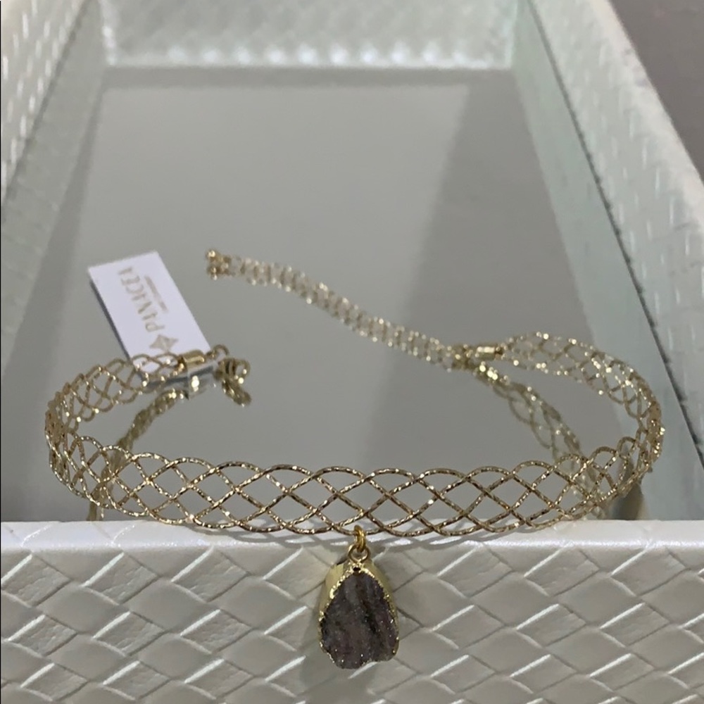 Panacea Drusy Quartz Gold Choker Necklace